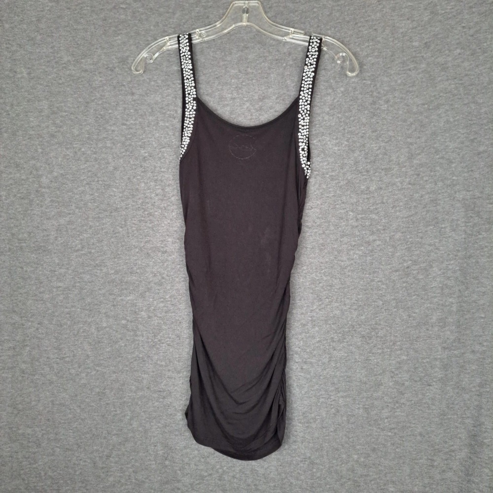 INC Tank Top Women S Black Brown Rhinestone Strap Ruched Rayon Camisole - Picture 2 of 13